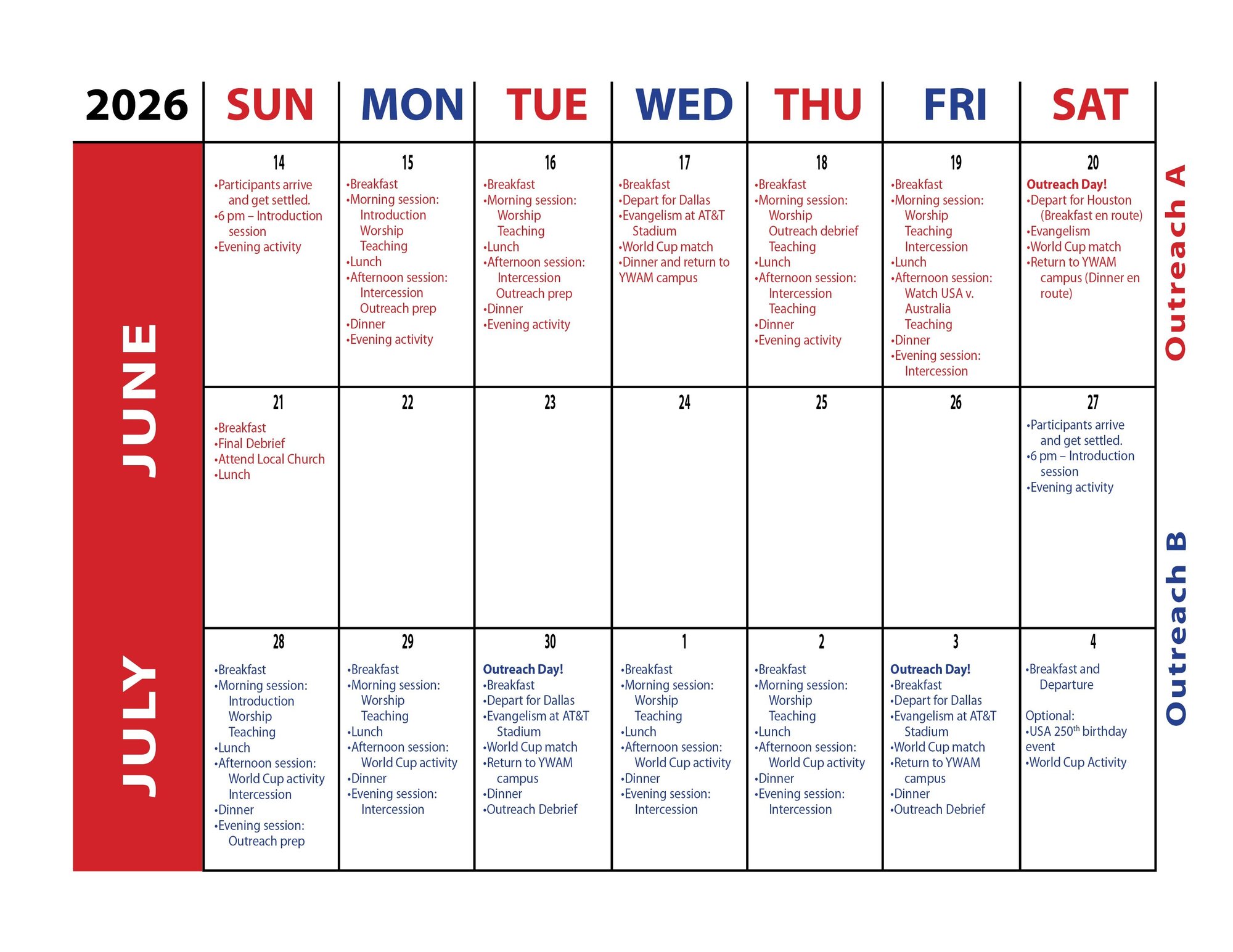2026 World Cup outreach schedule